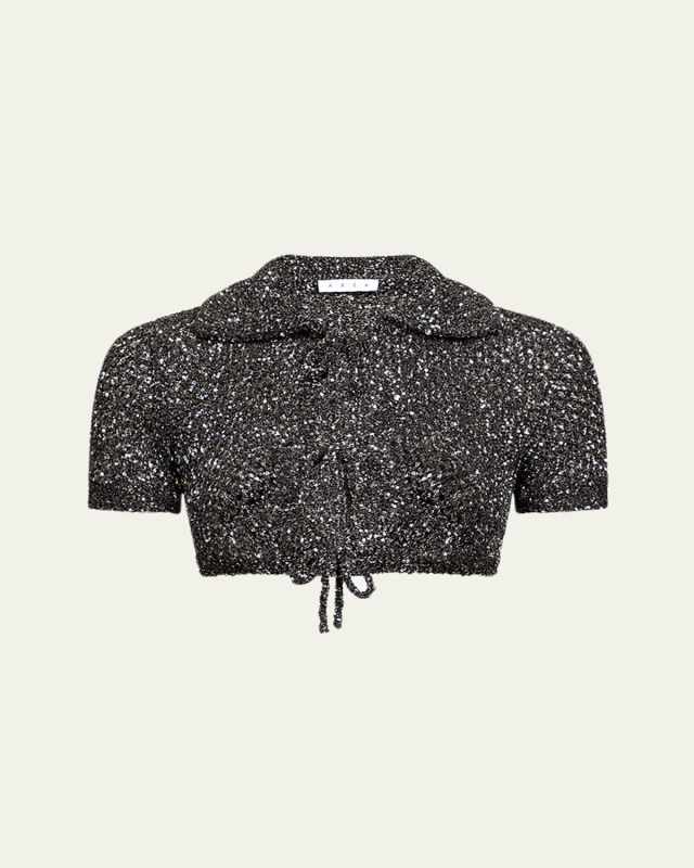 Sequined Crochet Cropped Cardigan